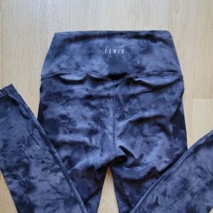 Fenix Womens High Waisted Tie Dye Leggings Navy Charcoal Blue Size M Activewear